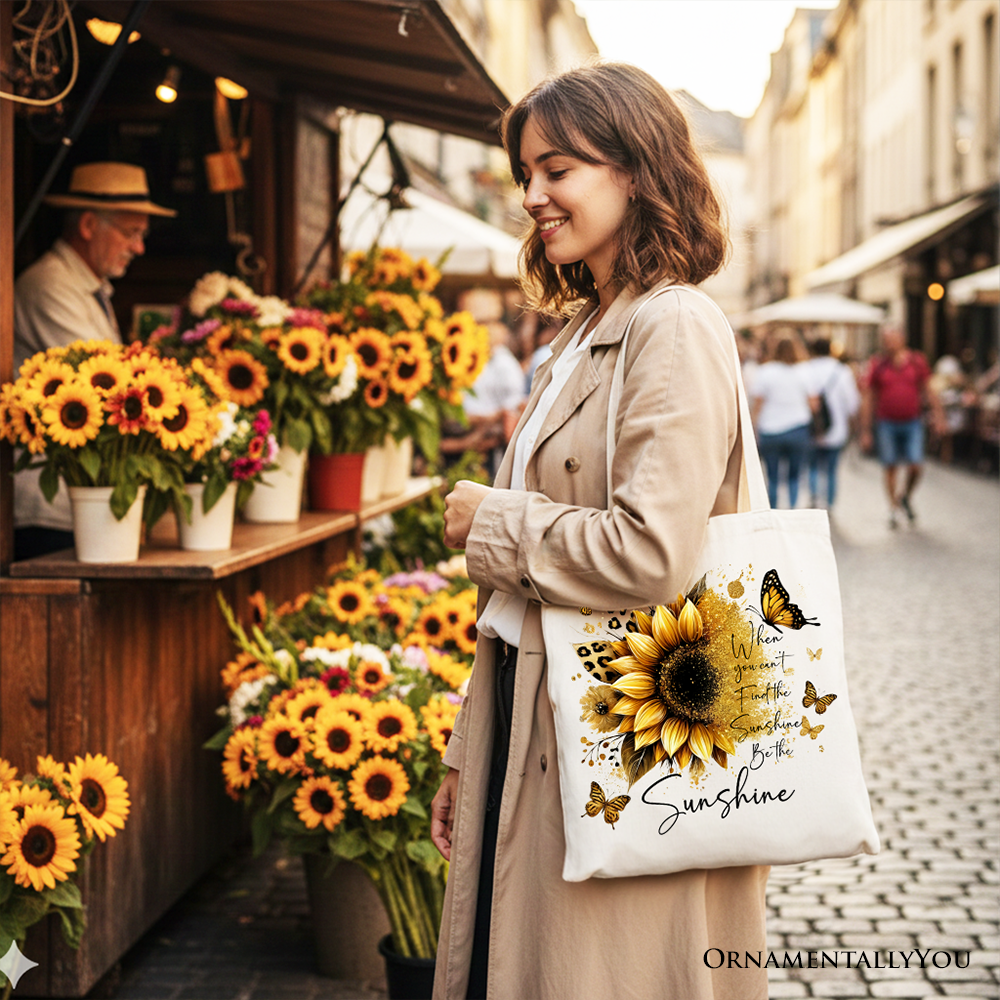Sunflower Inspirational Quote Canvas Tote Bag, When You Can’t Find the Sunshine Be the Sunshine Gift Shopper