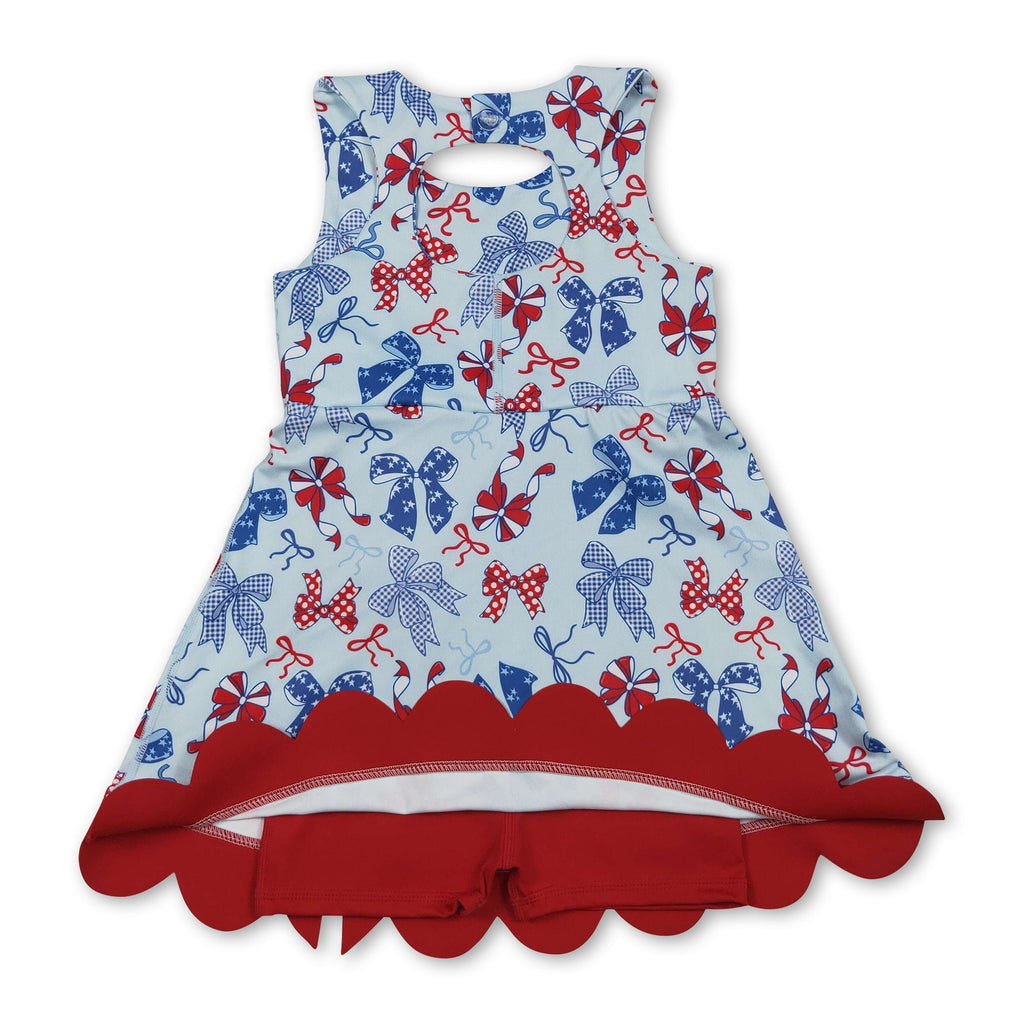 Red blue bow top skirt girls 4th of july athletic dresses
