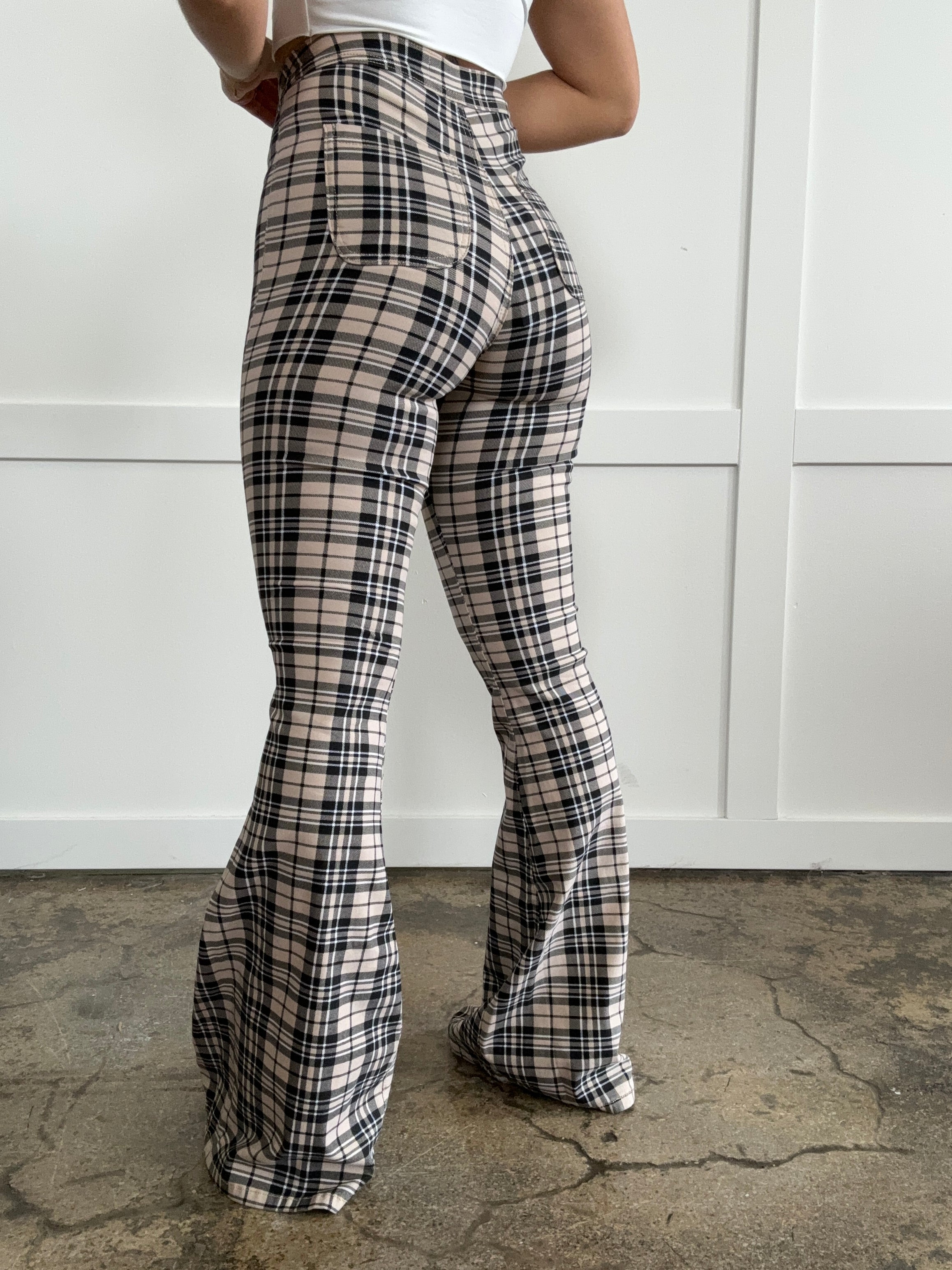 Gretchen Fiona High Waisted Plaid Flare Jeans