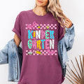 Kindergarten, Teacher, Back to School, Checkered, Bow, First Day of School, Cute, Teacher Appreciation, Coquette, Comfort Colors T-Shirt