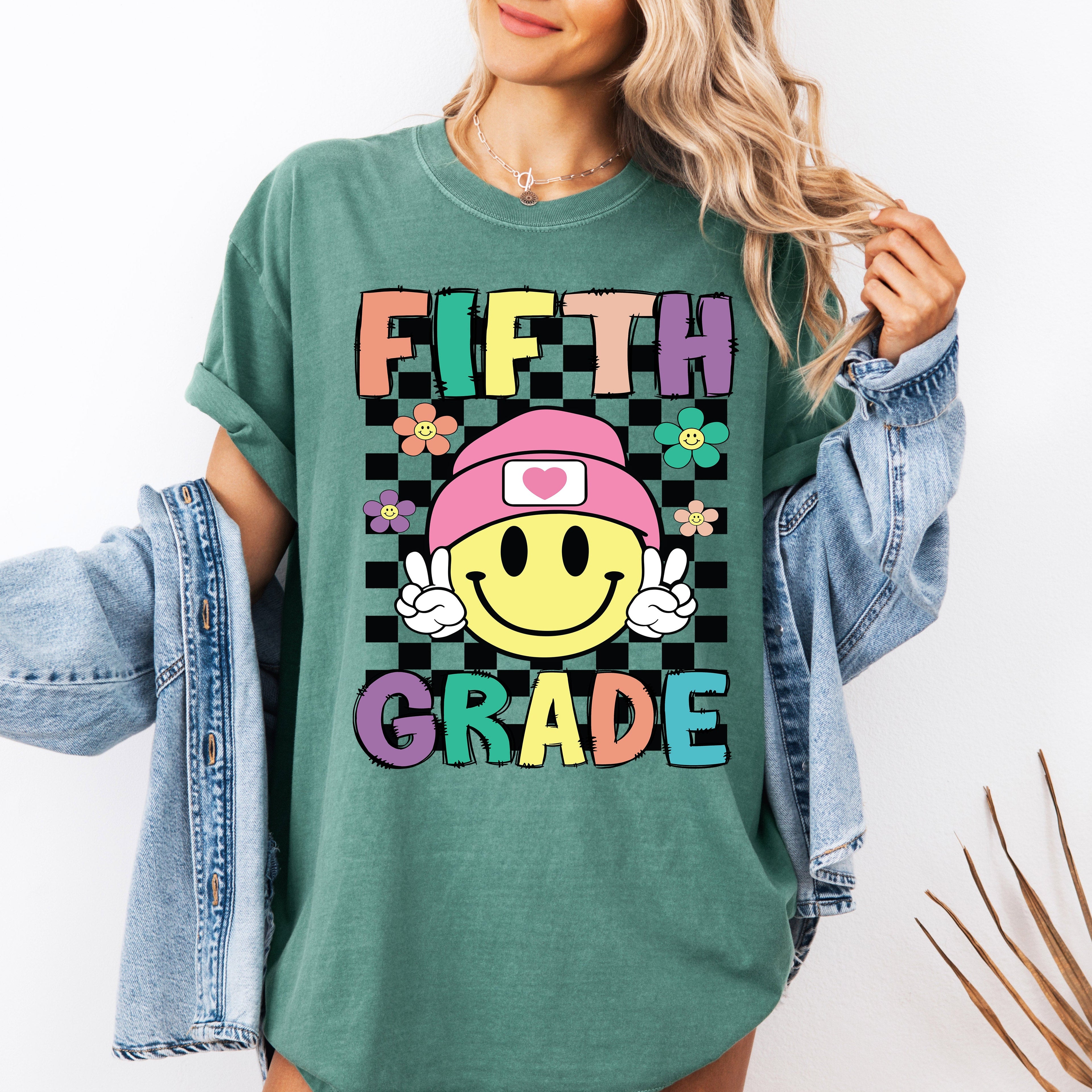 Fifth Grade, Smiley Face, Teacher, Back to School, First Day of School, Cute, Teacher Appreciation, Coquette, Comfort Colors T-Shirt