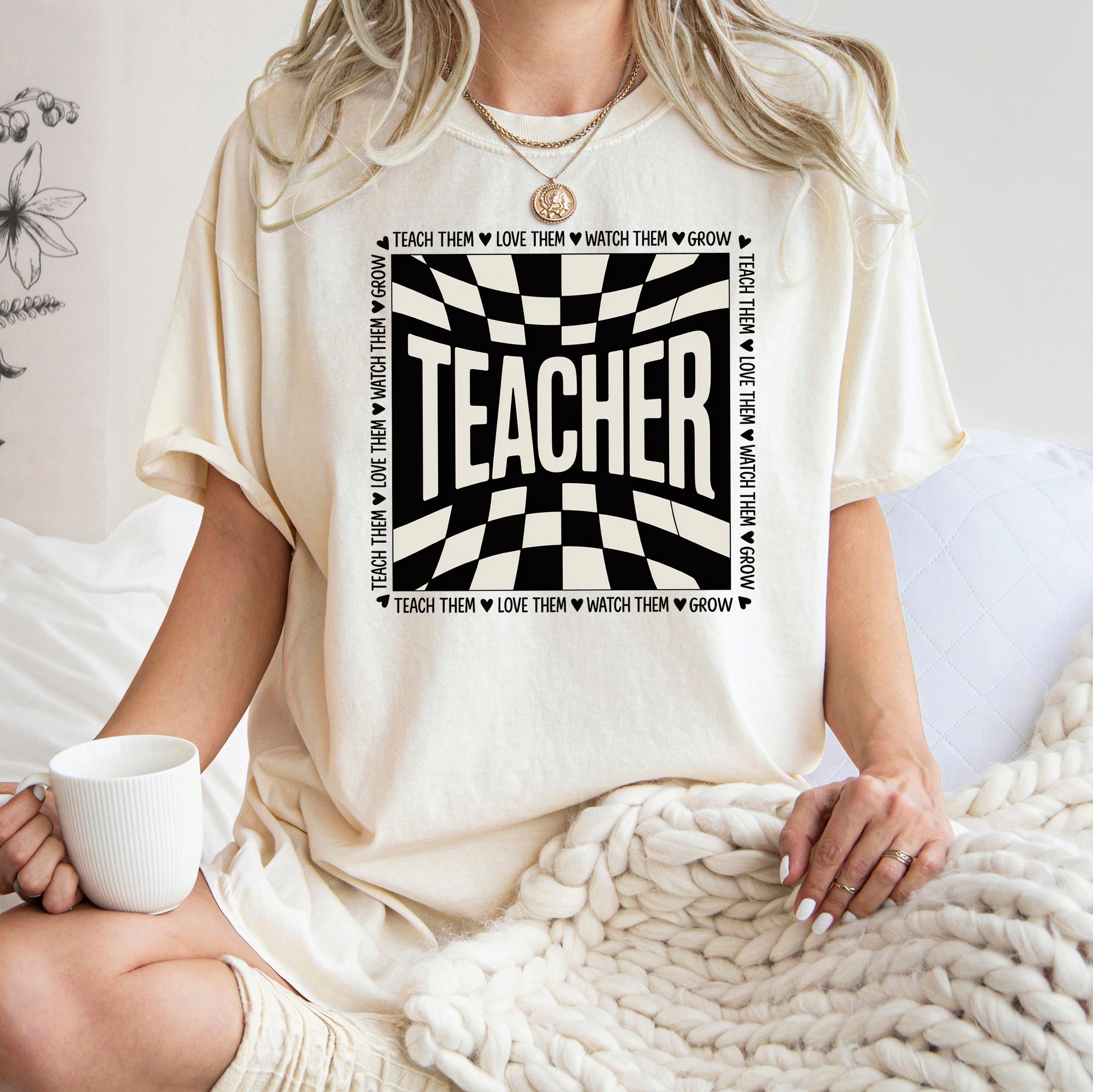 Teacher, Checkered, Back to School, First Day of School, Cute, Teacher Appreciation, Coquette, Comfort Colors T-Shirt