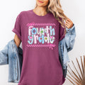 Fourth Grade Teacher, Retro, Checkered, Back to School, First Day of School, Cute, Teacher Appreciation, Coquette, Comfort Colors T-Shirt