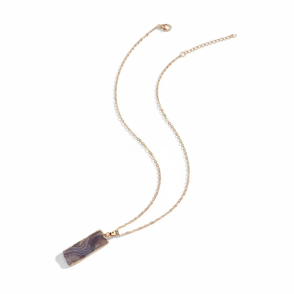 Natural Galaxy Stone Necklace Irregular Purple Crystal Long Bar Pendant