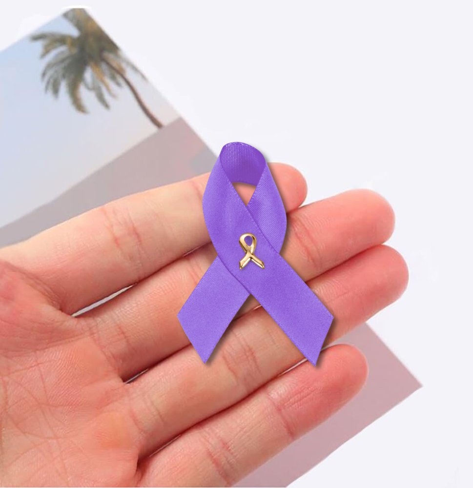 Pancreatic Cancer Awareness Purple Satin Ribbon Pins