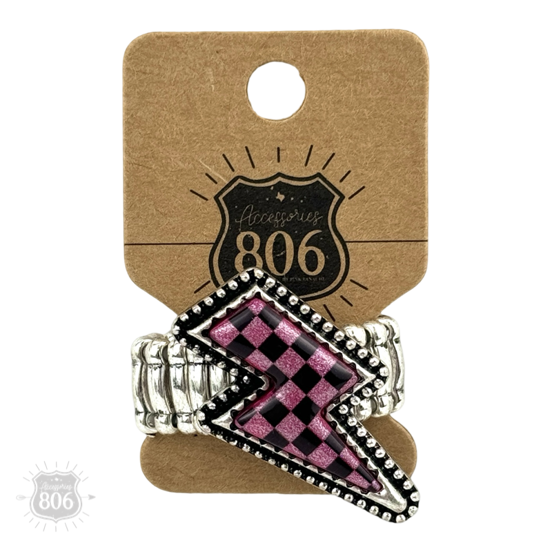 Checkerboard print lightning bolt ring