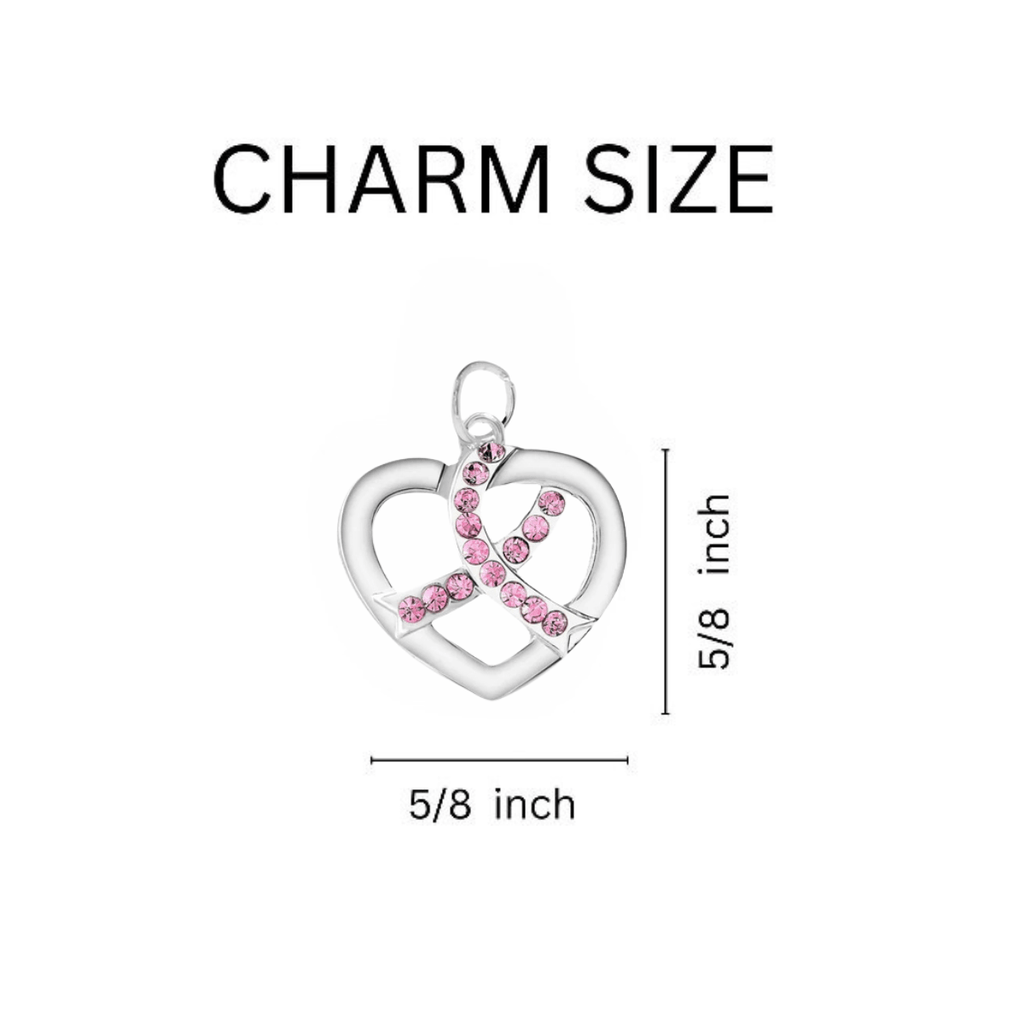 Pink Ribbon Crystal Heart Leather Cord Bracelets
