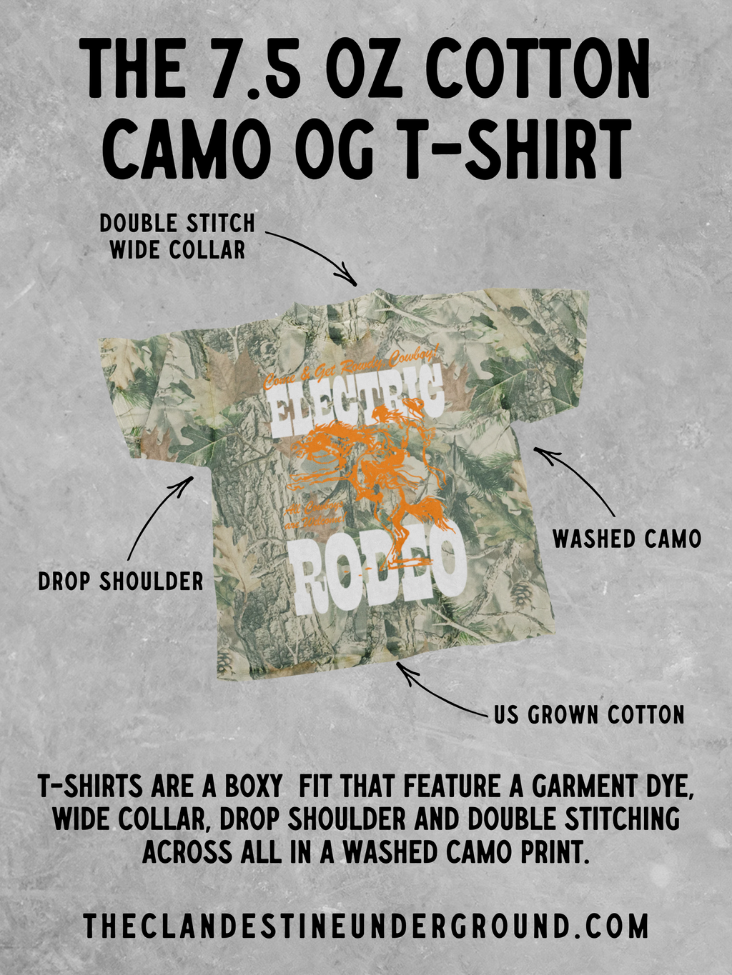 Underground Original Design: Rodeo Wild Horses, CAMO Western Boxy Cotton TShirt