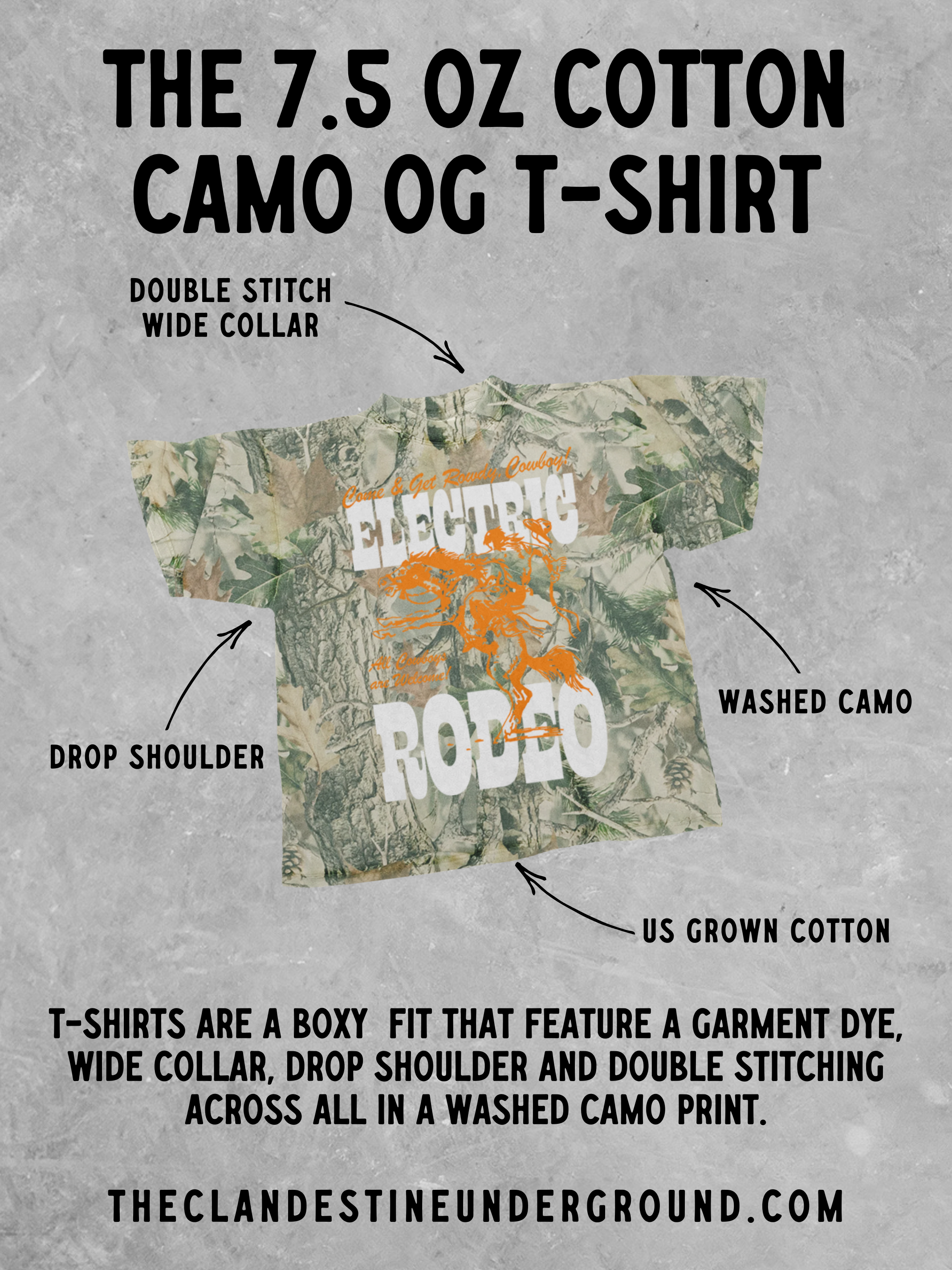 Underground Original Design: Rodeo Wild Horses, CAMO Western Boxy Cotton TShirt
