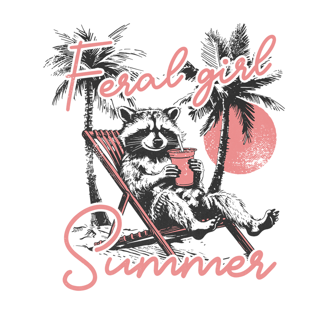 Feral Girl Summer Raccoon Glass Cup, Mug & Tumbler with Lid and Straw
