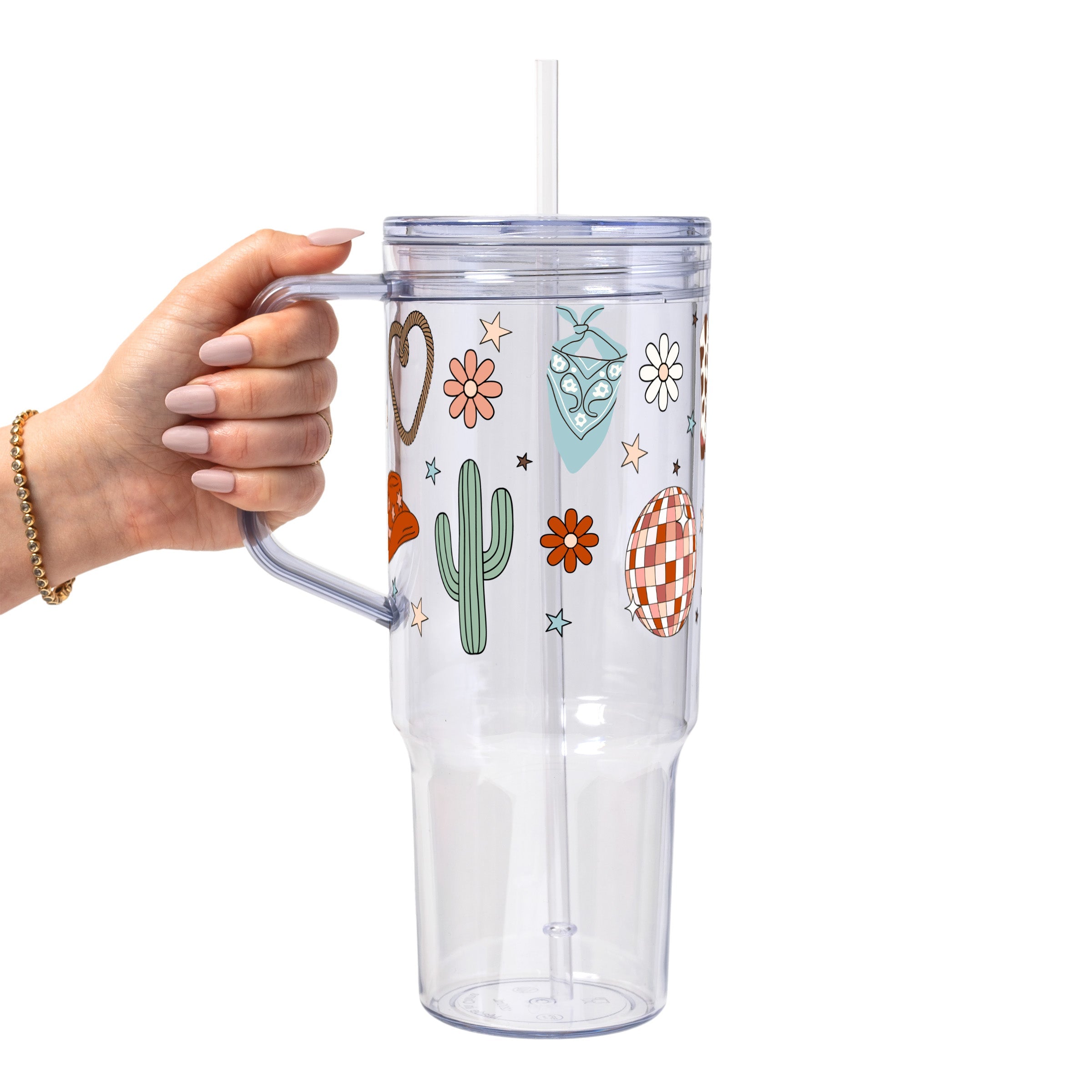Cute Western Disco Glass Cup, Mug & Tumbler with Lid and Straw
