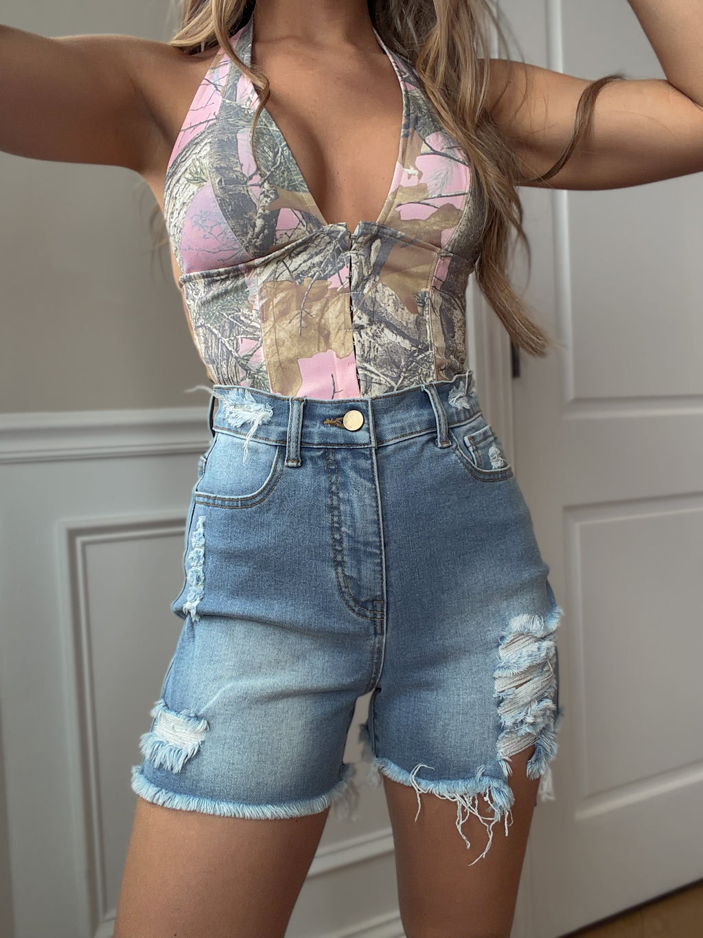 Breanne Distressed High Rise Shorts