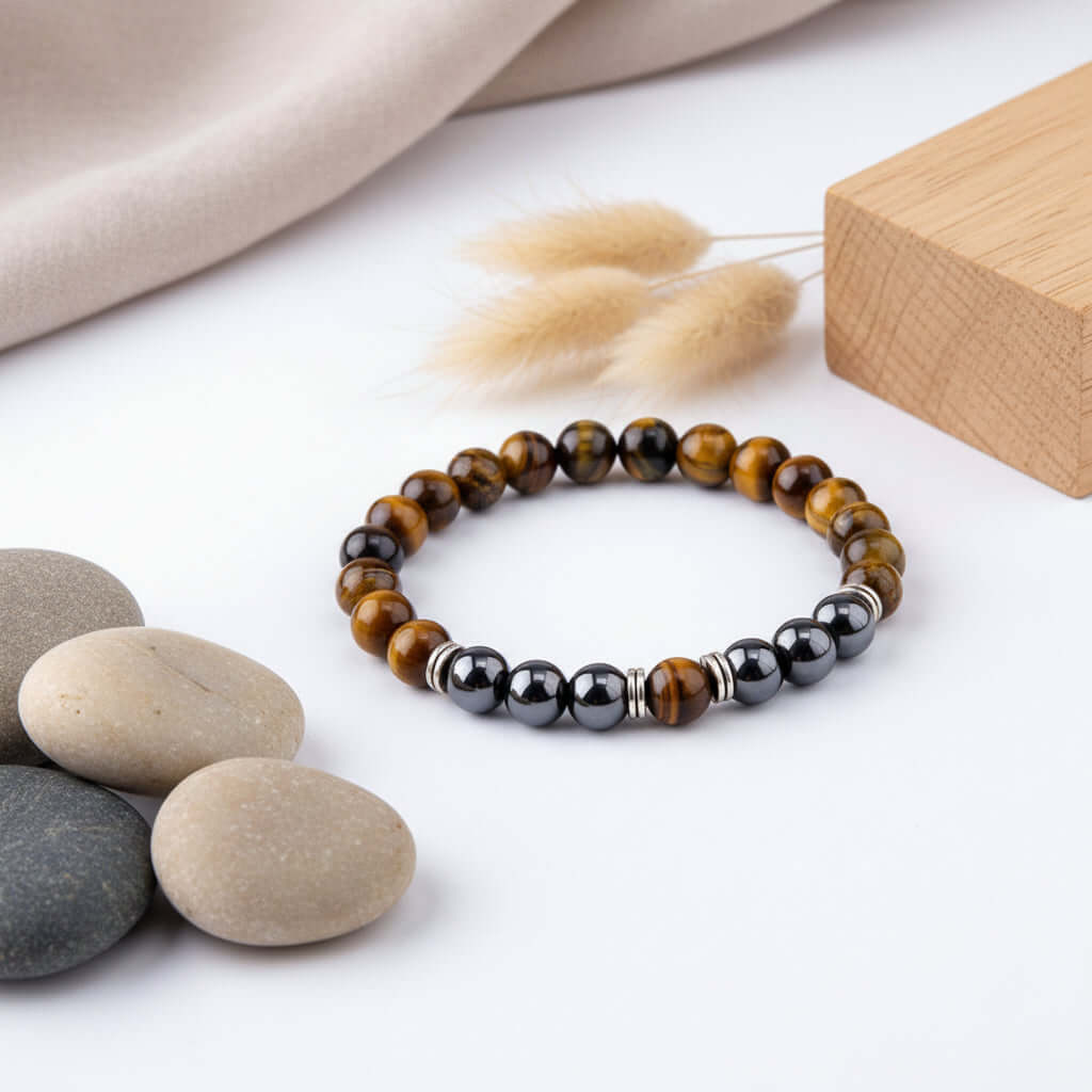 Tiger Eye Bracelet Fashion Simple Obsidian Alloy Separator Elastic Bracelet