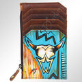 Hand-Painted Card Holder - Western Cowhide Leather Zip Wallet