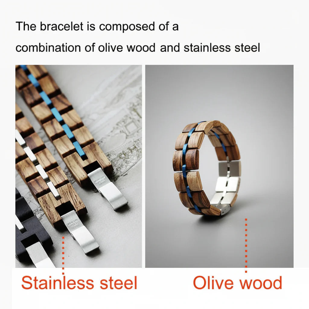 Zebra Patterned Olive Wood bracelet with Gift Box Set