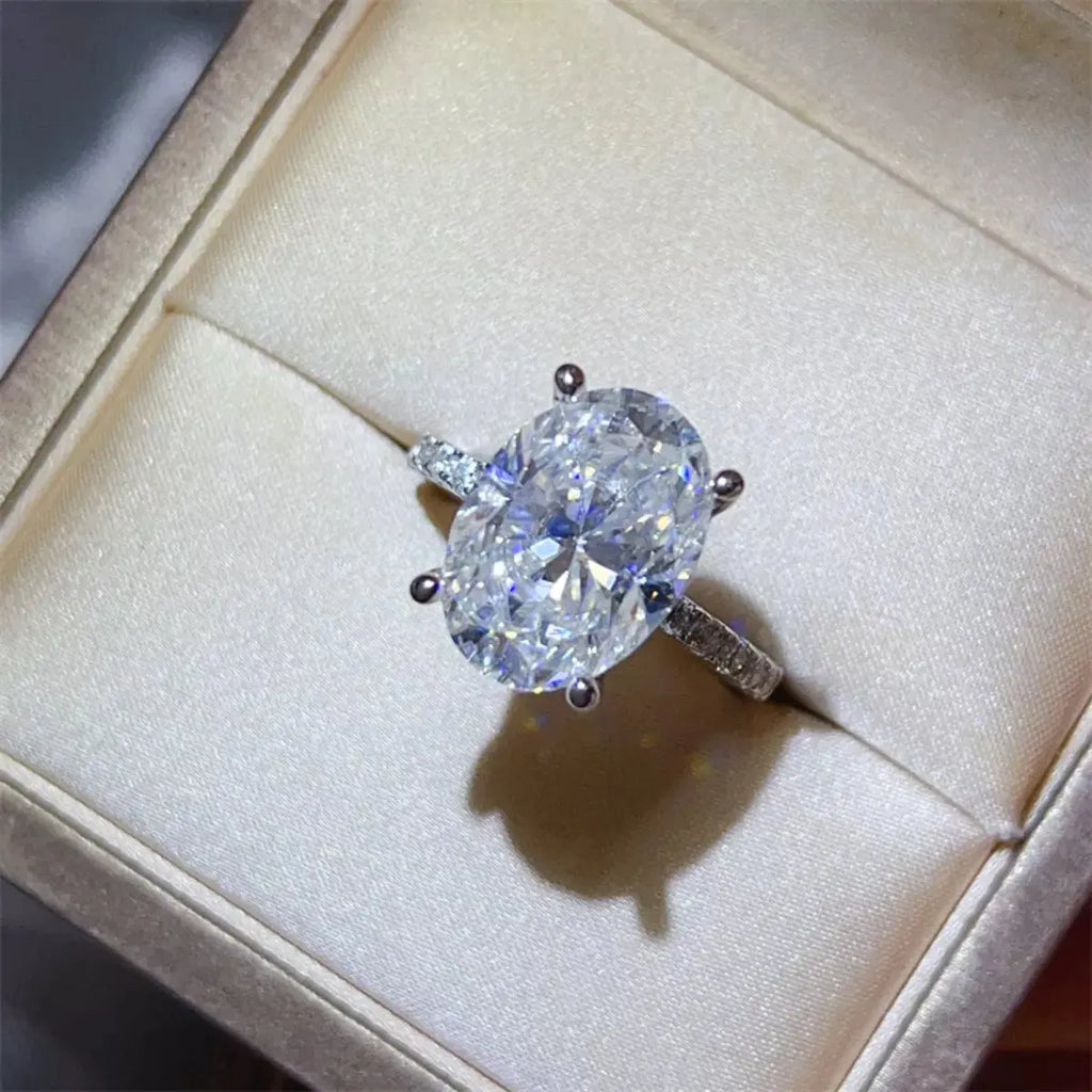 925 Sterling Silver Oval Cut 8 Carat Moissanite Ring