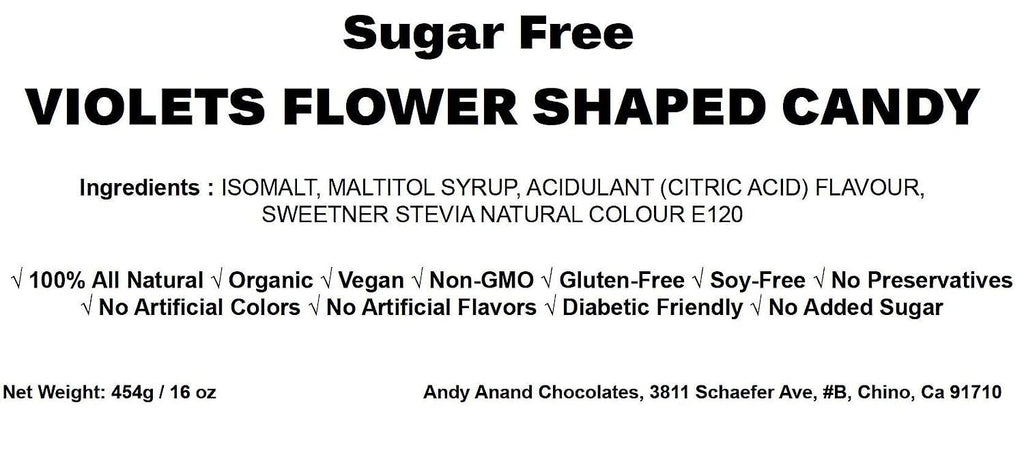 Andy Anand 150 Pc Sugar Free Violets, A Typical Old Candy Dragée Shaped Like A Flower Of Five Petals Made With The Essence Of Violet, Sugar Free Hard Candy - Made in Europe 3.5 Oz - 3 Pack