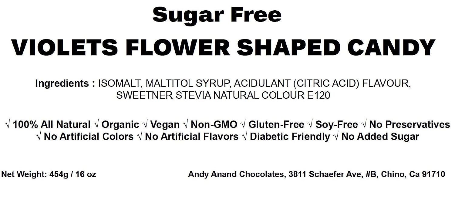 Andy Anand 150 Pc Sugar Free Violets, A Typical Old Candy Dragée Shaped Like A Flower Of Five Petals Made With The Essence Of Violet, Sugar Free Hard Candy - Made in Europe 3.5 Oz - 3 Pack