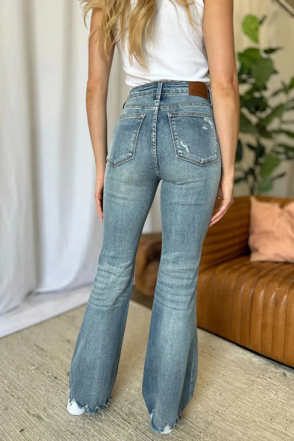 Plus Size Medium Rise Tummy Control Destroy Flare Judy Blue Jeans