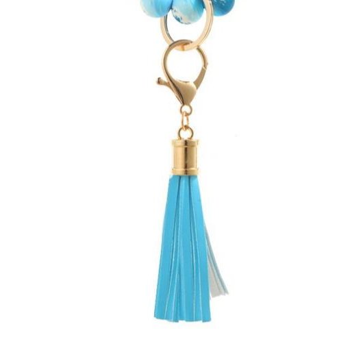 Blue Marble Keychain Bracelet Beaded Wristlet Silicone