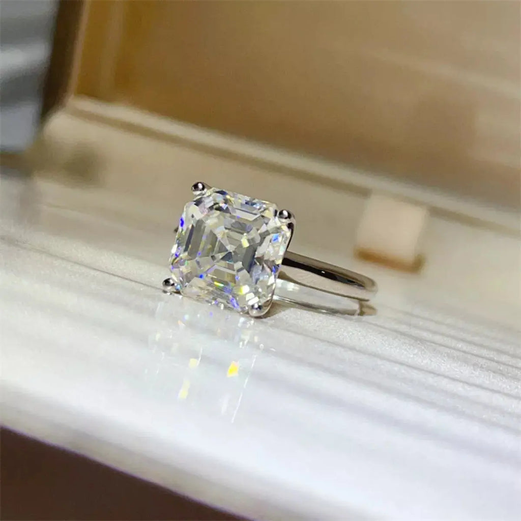 925 Sterling Silver Asscher Cut 5 Carat Moissanite Ring