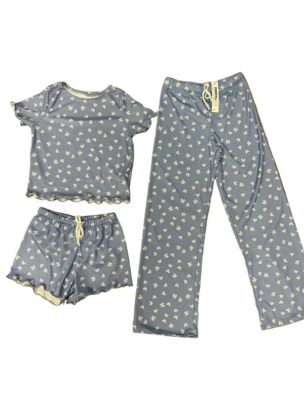 Girls Printed Lounge 3 Pc Short Sleeve Top Pants a