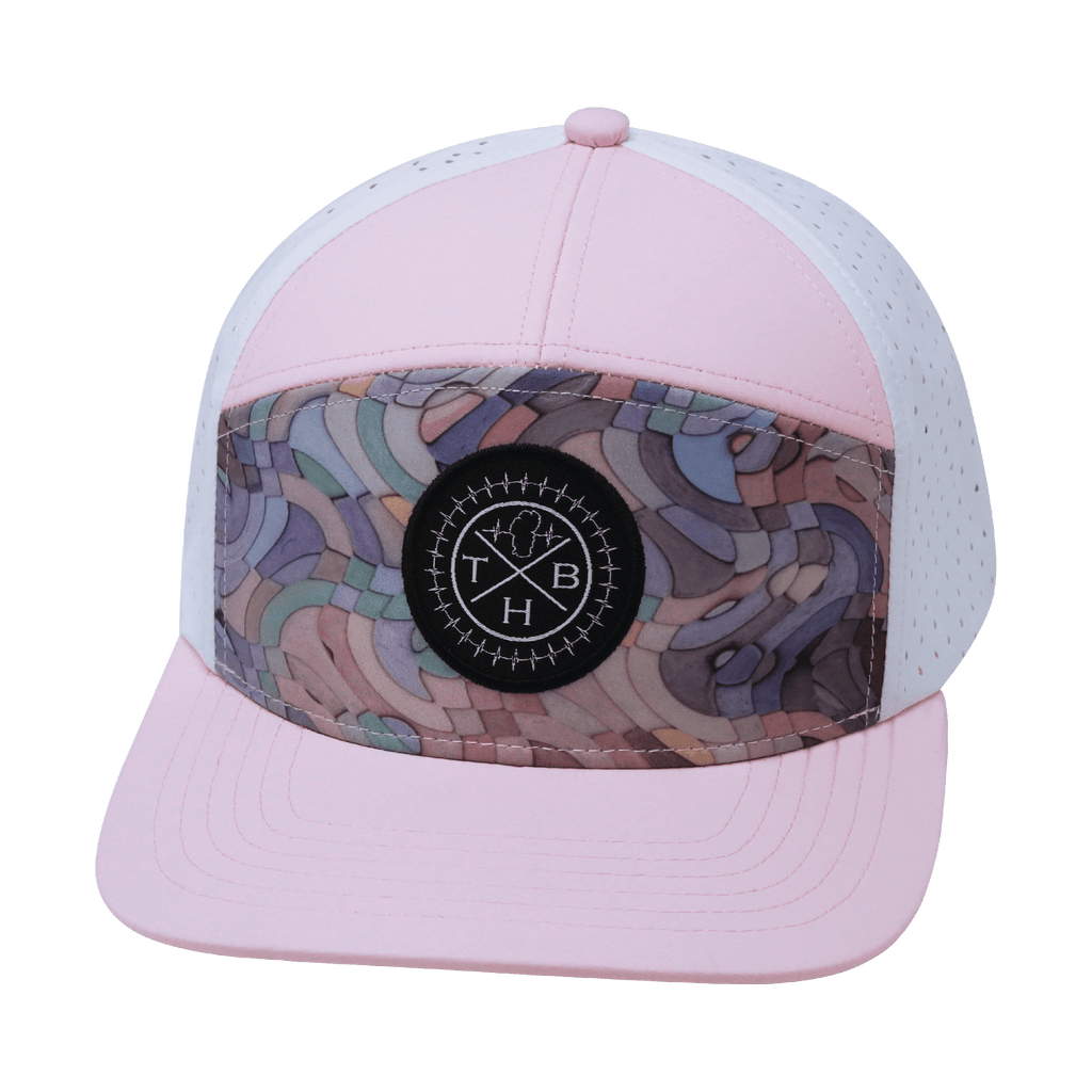 **ADULT** Color Vibes Hat - Flat Bill - Mosaic Curves - Light Pink / White - Laser Mesh