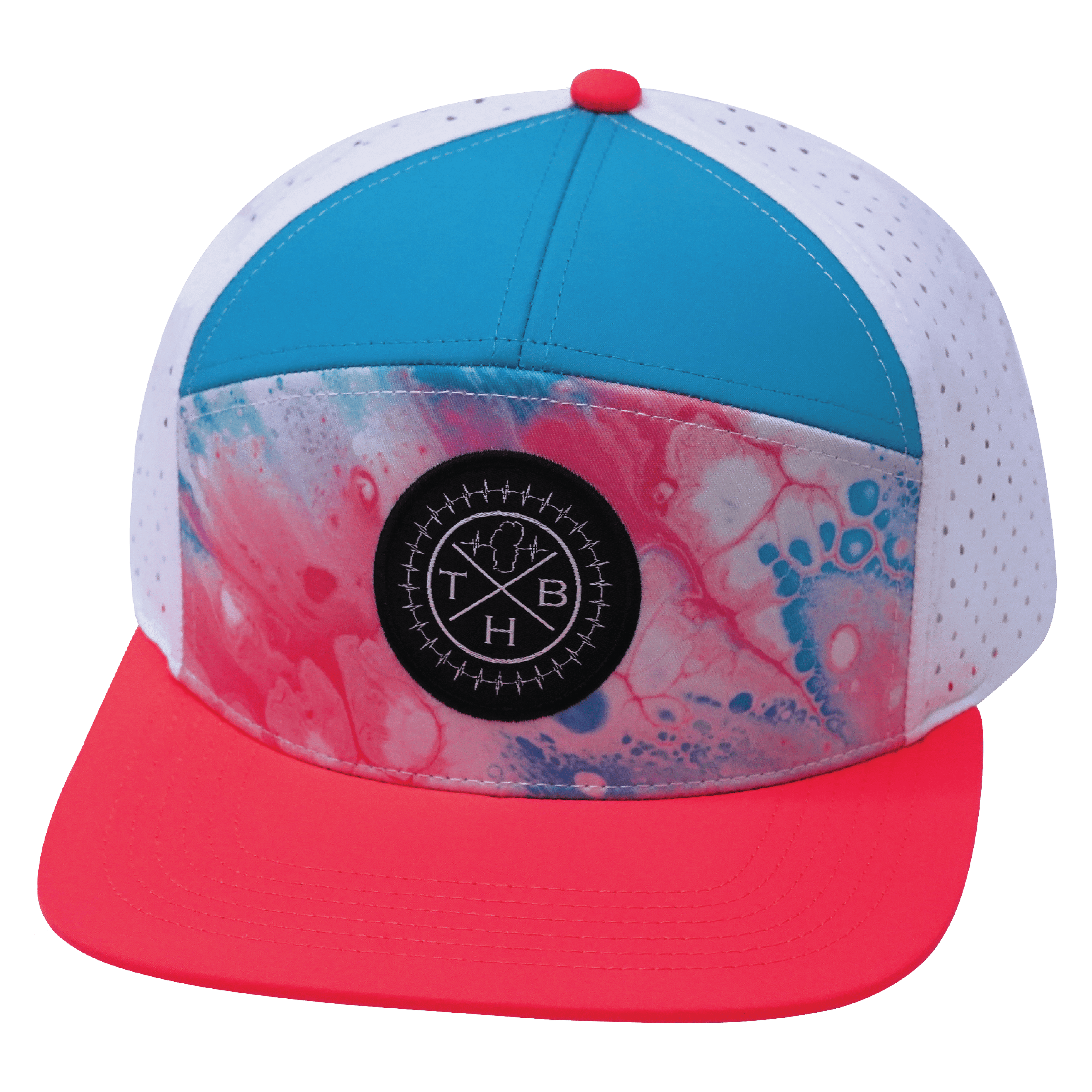 **ADULT** Color Vibes Hat - Flat Bill - Pixi Dust - Neon Peach / Neon Blue / White - Laser Mesh