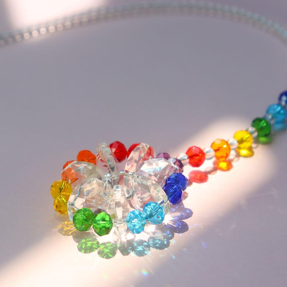 Colorful Window Sun-catcher & Wind Chimes Wreath Crystal Sunburst Hanging Prism Ornament Outdoor Celebration Gift Giving Thanks Giving Handmade Pendant For Home Garden Car Decor