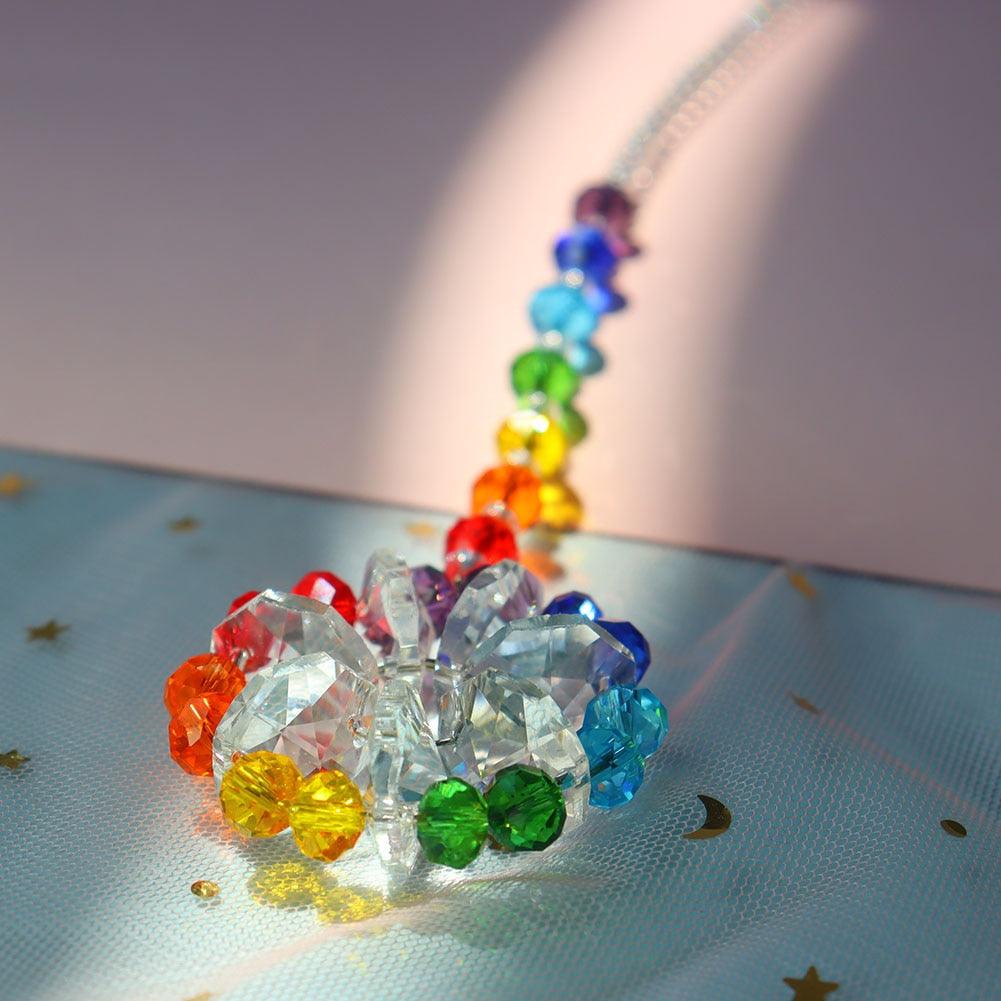 Colorful Window Sun-catcher & Wind Chimes Wreath Crystal Sunburst Hanging Prism Ornament Outdoor Celebration Gift Giving Thanks Giving Handmade Pendant For Home Garden Car Decor
