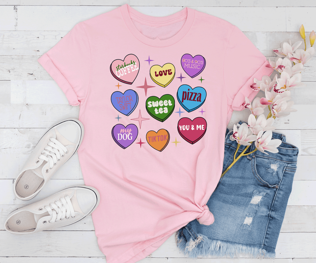 Custom Conversation Heart Valentines, Personalized Gifts, Love notes shirts, Multi colored conversation hearts, funny quotes Valentine Hearts