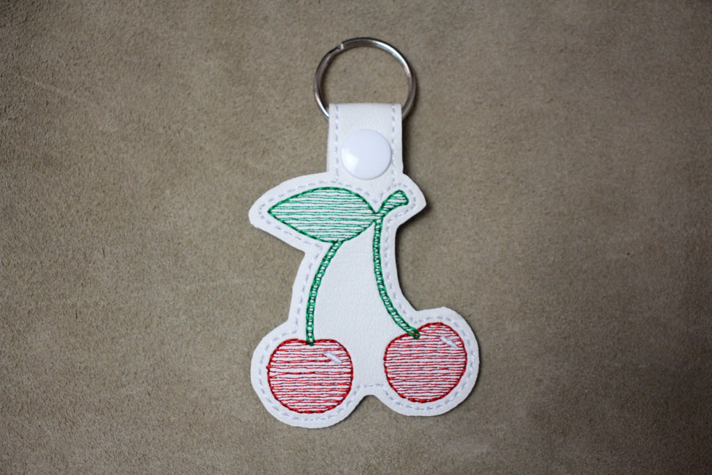 Cherry  Embroidered Faux Leather Keychain