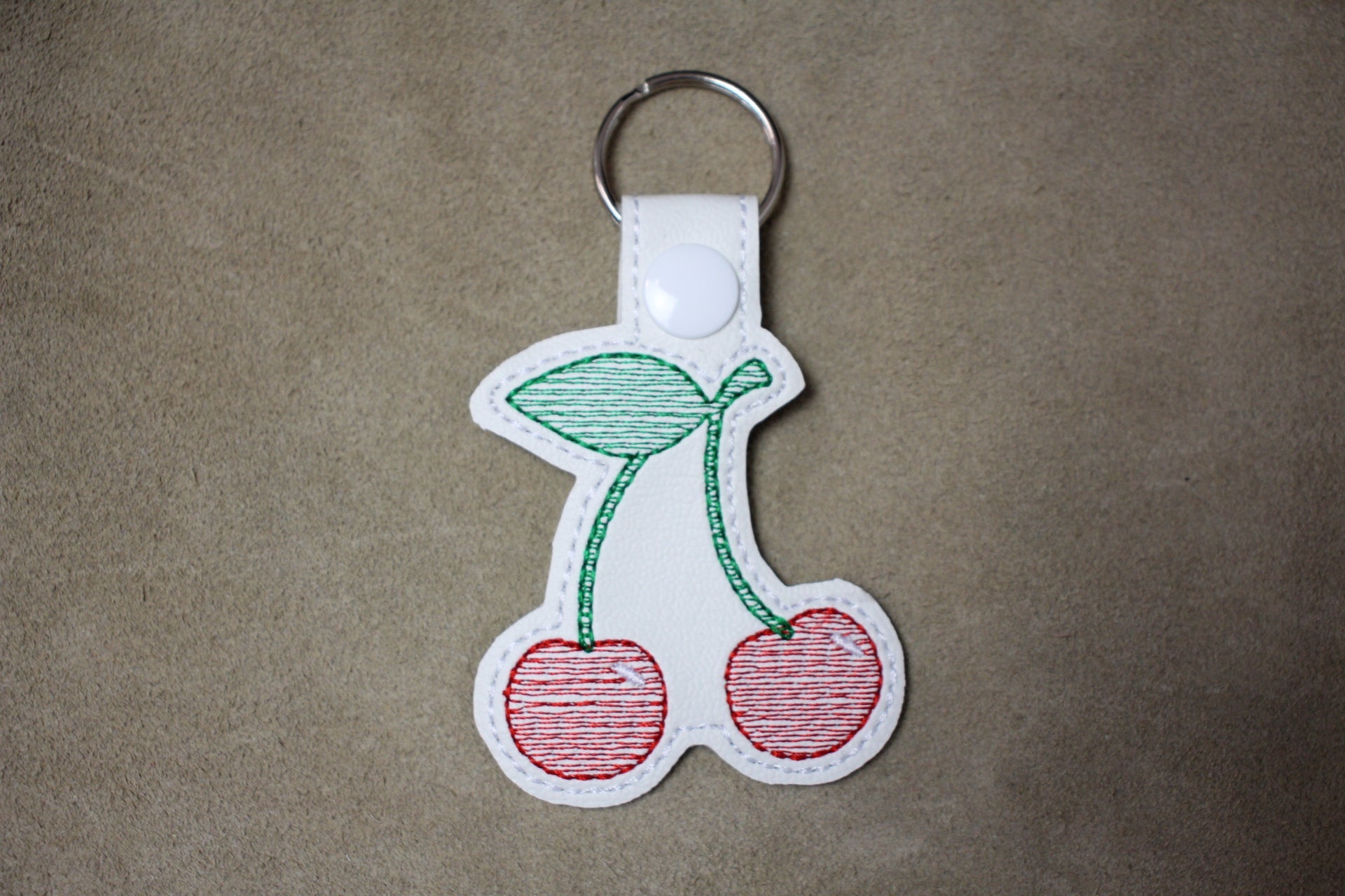 Cherry  Embroidered Faux Leather Keychain