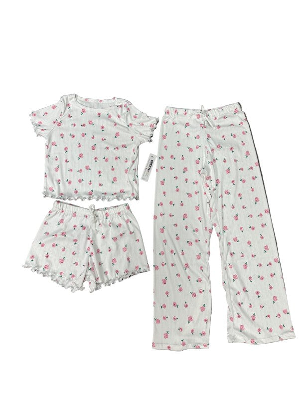Girls Printed Lounge 3 Pc Short Sleeve Top Pants a