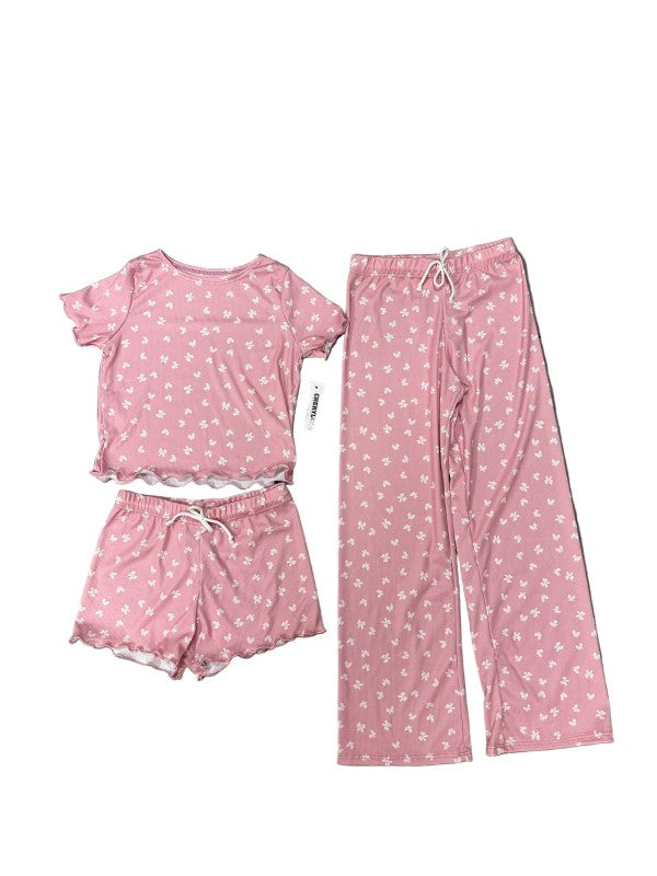 Girls Printed Lounge 3 Pc Short Sleeve Top Pants a
