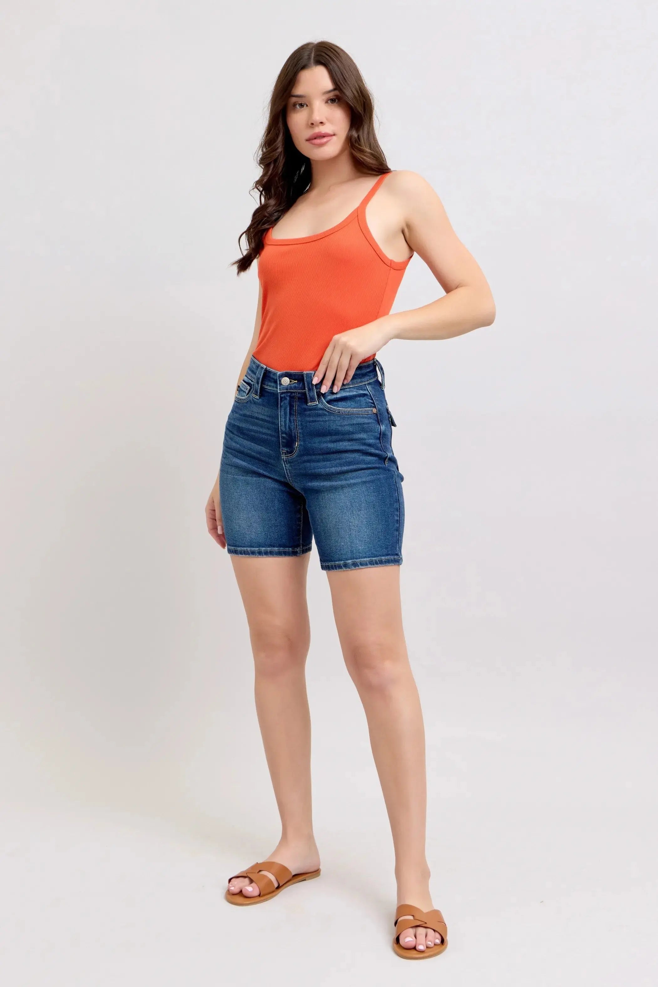 Full Size High Waist Bermuda Shorts by Judy Blue Jeans w/ Back Flap Pockets