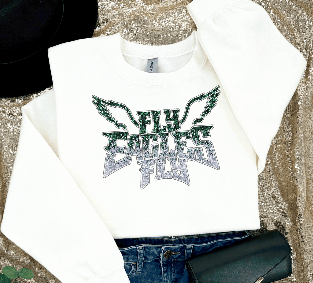 EAGLES Fly Birds Fly Faux Glitter Bling Philadelphia Football Sweatshirt, Philly T-shirt, Trending Eagles Fan Shirts, Football Crewneck, Eagles Hoodie, Superbowl GIfts