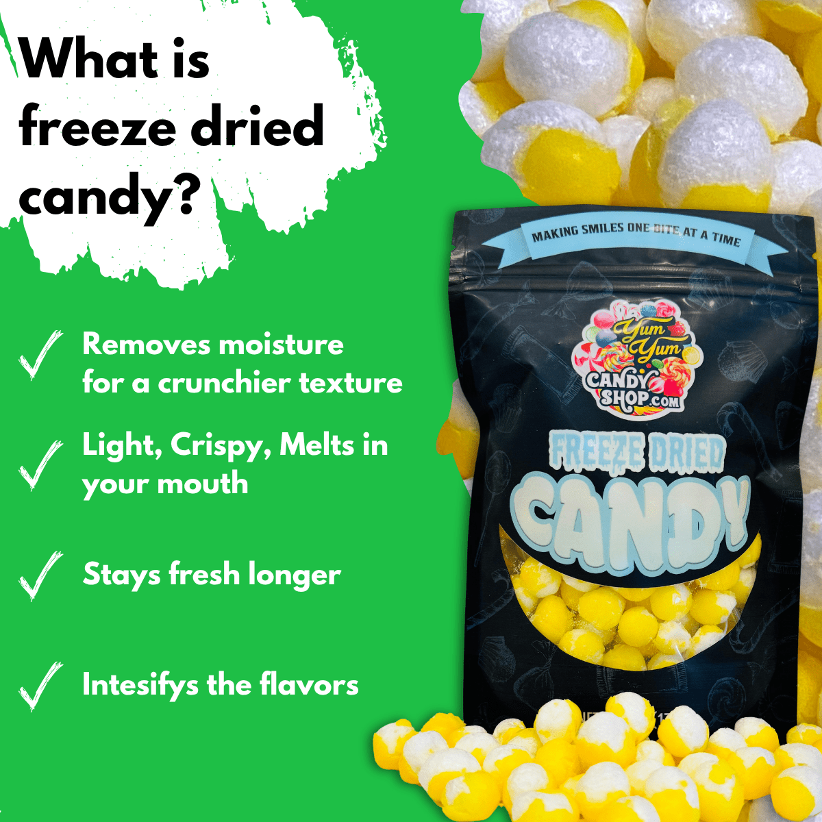 Freeze Dried Lemon Balls - Candy Snack | Yum Yum Candy Shop