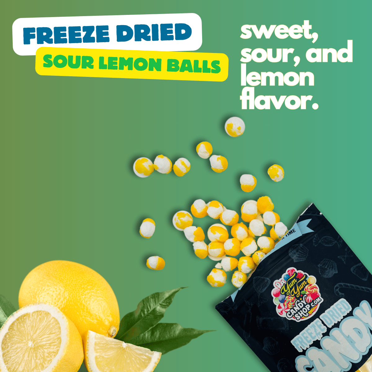 Freeze Dried Lemon Balls - Candy Snack | Yum Yum Candy Shop