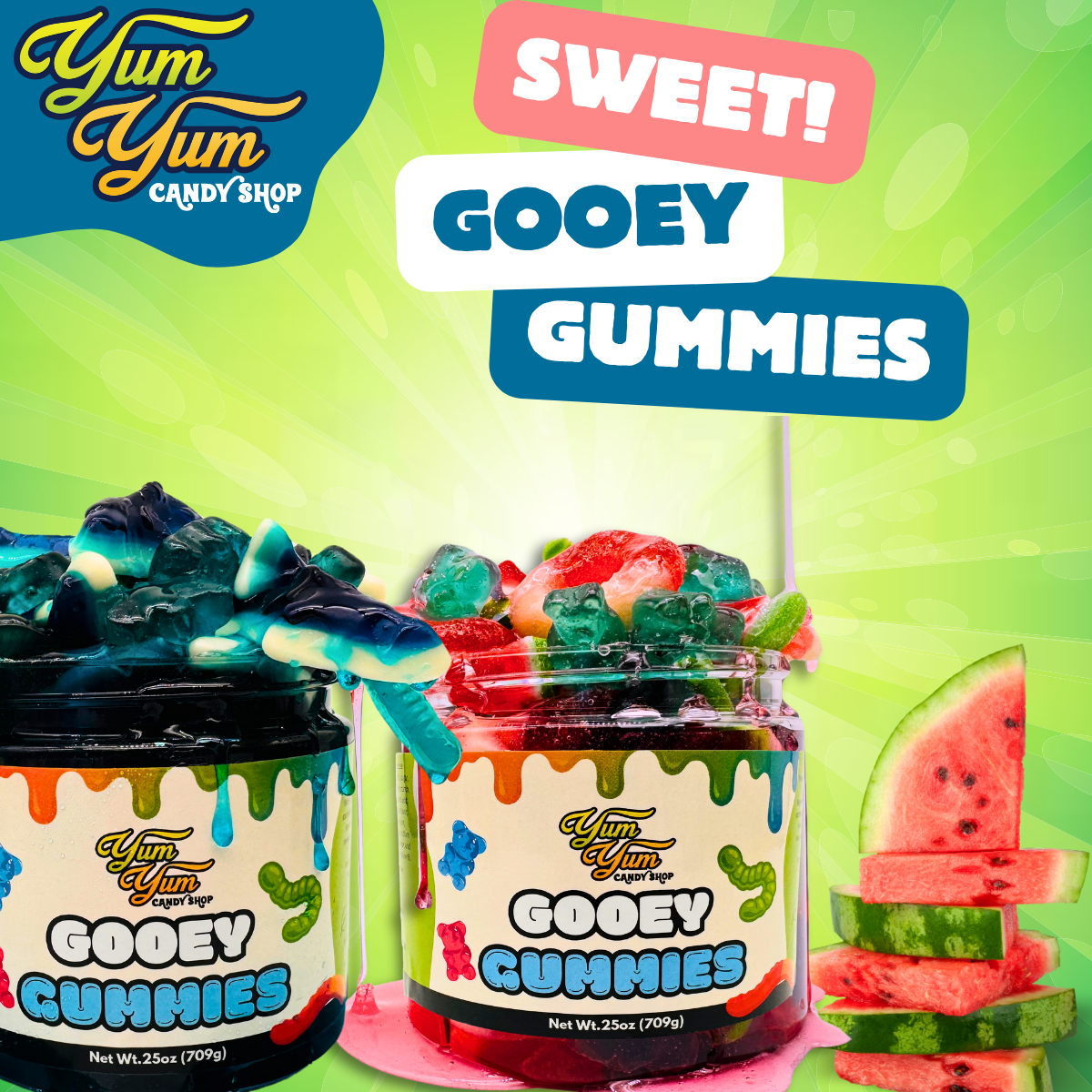 Sweet Gooey Gummies – Blue Raspberry & Watermelon in Sweet Ooze | Candy