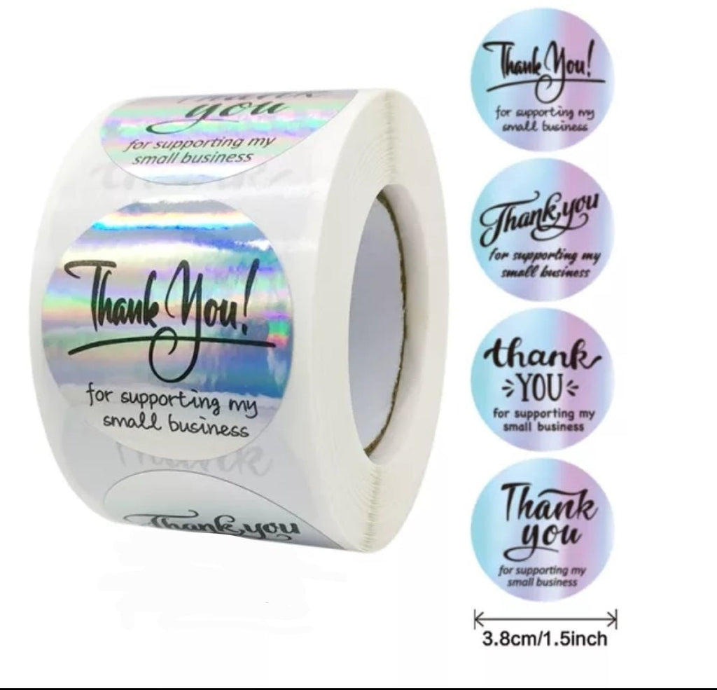 Holographic Stickers Thank You for Supporting My Small Business Silver 1.5 inch 500 Stickers Per Roll