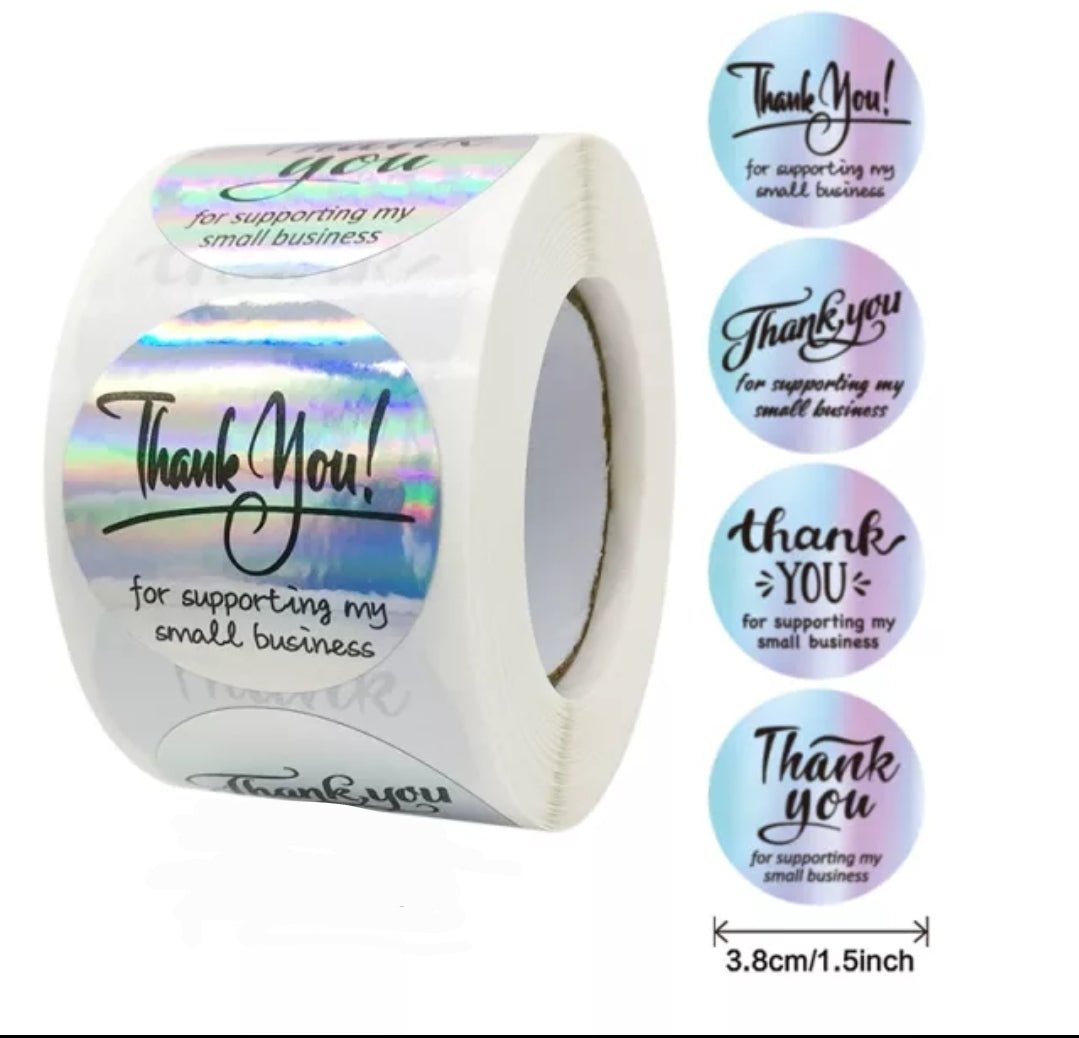 Holographic Stickers Thank You for Supporting My Small Business Silver 1.5 inch 500 Stickers Per Roll