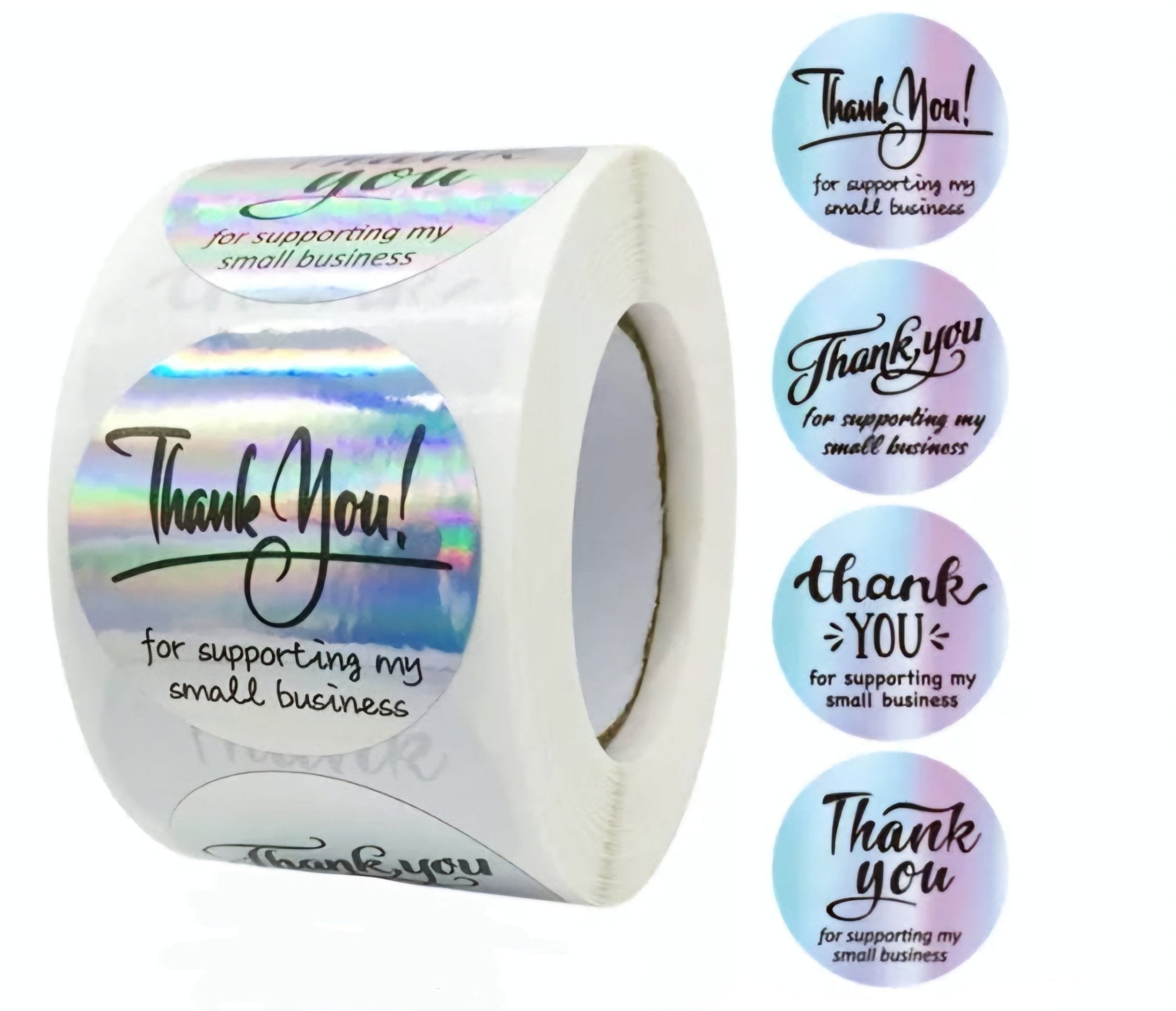 Holographic Stickers Thank You for Supporting My Small Business Silver 1.5 inch 500 Stickers Per Roll
