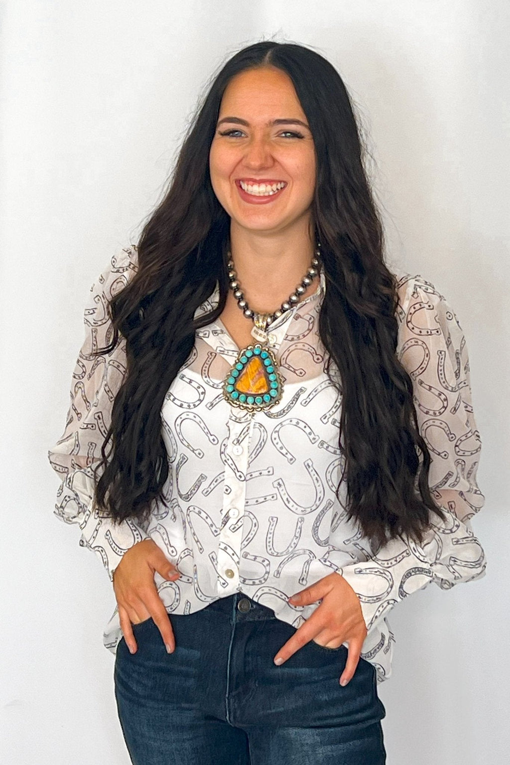 Horseshoe Print Blouse - Small and Large remaining