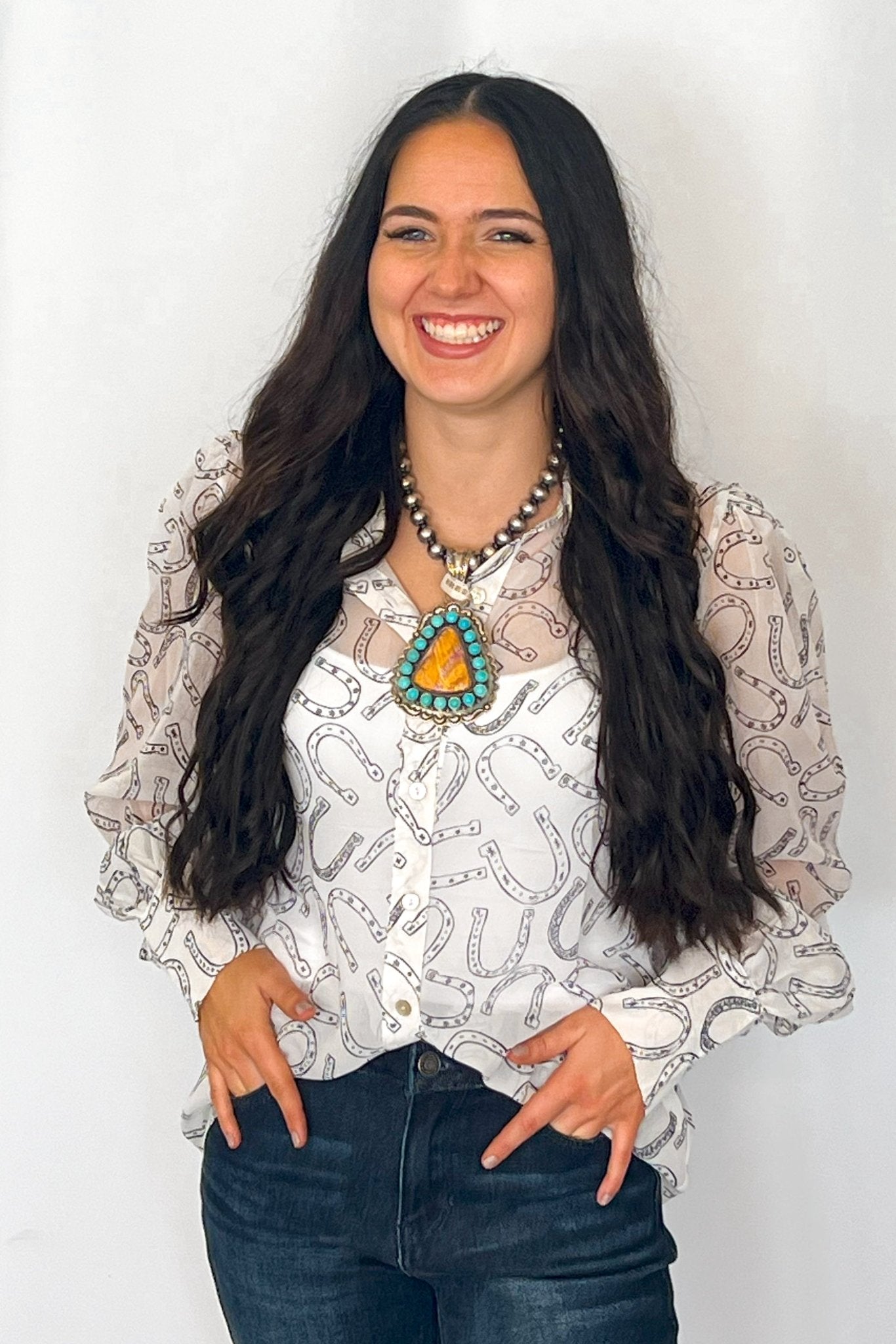 Horseshoe Print Blouse - Small and Large remaining
