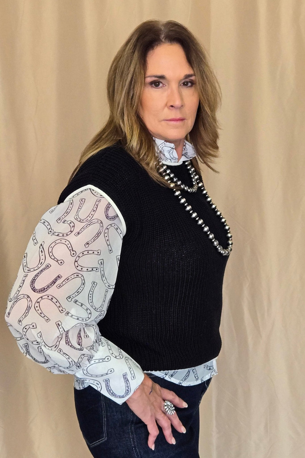 Horseshoe Print Blouse - Small and Large remaining
