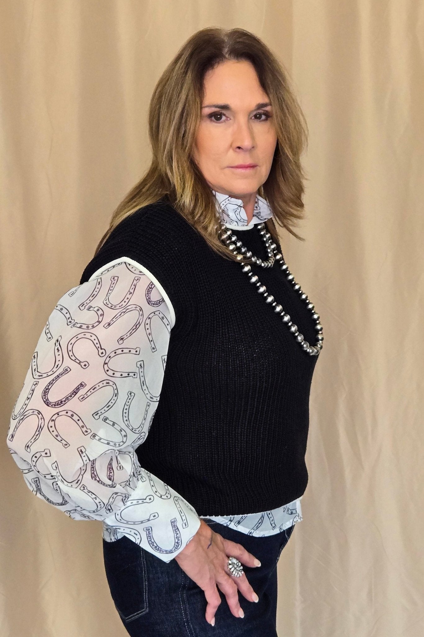 Horseshoe Print Blouse - Small and Large remaining