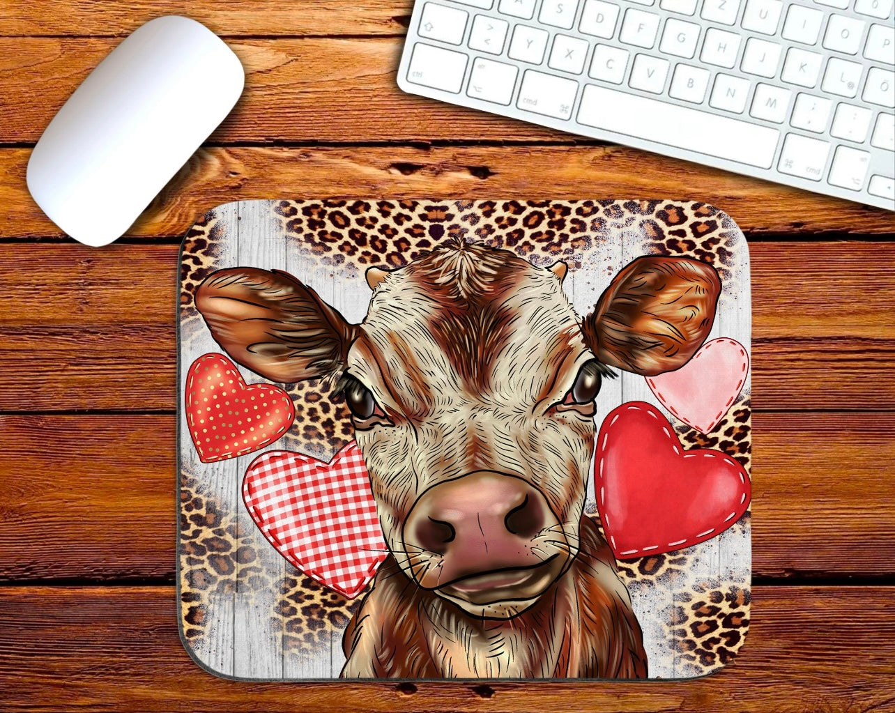 Cow With Hearts Mouse Pad