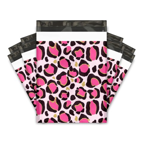 Pink Leopard Poly Mailers Size 10x13 Colorful Shipping Bags Cheetah