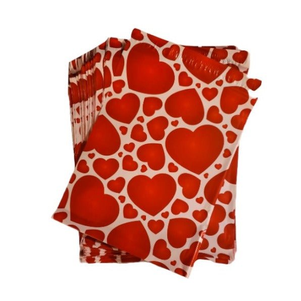 Red Heart Poly Mailers Size 10x13 Colorful Shipping Bags Red